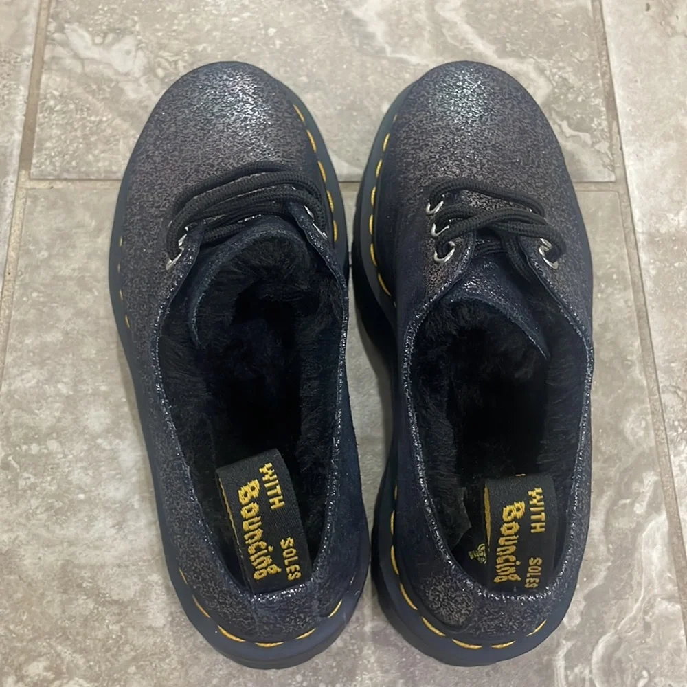 Dr Martens Women's  1461 Faux Fur-lined Metallic Leather Platform Shoes Size 6